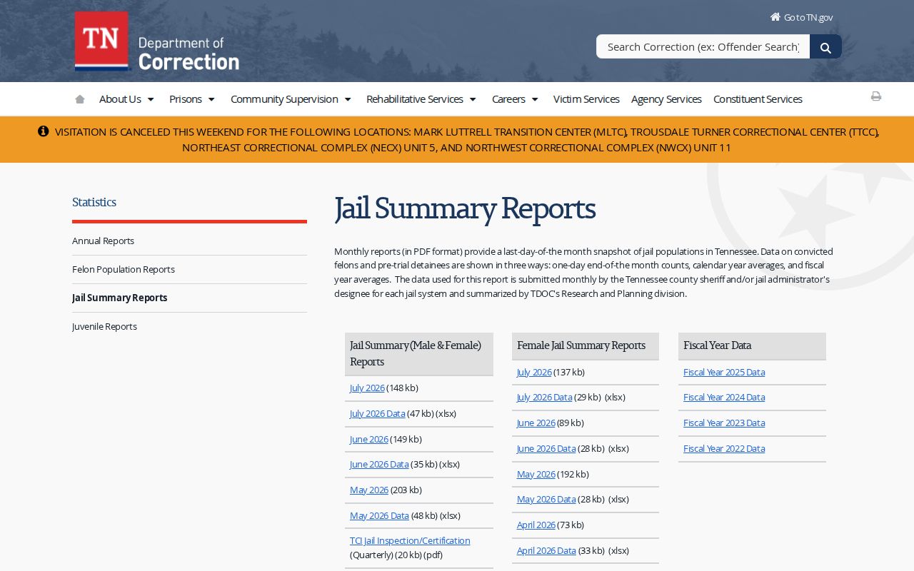 McMinn County Tennessee Department of Correction jail summary records source